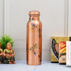 Craft Trade Printed Copper Bottle with Lid and Carry Bag for Drinking Water BPA Free Leak Proof Boosts Immunity, Supports Digestive & Liver Health 34oz - 1 Litre
