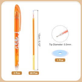 PATIKIL 2Pack Erasable Gel Pens with 20 Refills & 1 Eraser, 0.5mm Heat Erasable Pens for Fabric Orange Ink Fabric Markers for Sewing Quilting Planner Writing