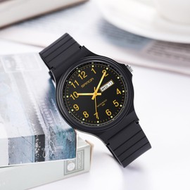 Waterproof Watches for Women Black Ladies Female Easy to Read with Second Calendar Day Date Hand Analog Quartz Wrist Watch Luminous Colorful Simple Minimalist Design