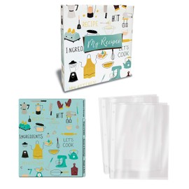 Better Kitchen Products Recipe Binder, Full Page 3 Ring Standard Binder Organizer Set (with 50 Page Protectors & 12 Category Divider Tabs) 11.5" x 12" Vintage Kitchen Design