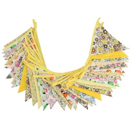 10M/32Ft Triangle Bunting Banner, 36 Pcs Cotton Fabric Flags Pennant Garlands for Birthday Party, Wedding, Baby Shower, Outdoor and Home Decorations (Yellow)