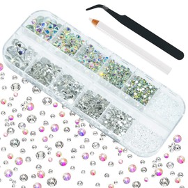 qiipii 4010pcs Crystal AB Glitter Stones Rhinestones Nails, 6 Sizes (1.6-6 mm) for SS30 K9 Glass Round Nail Stones Glitter Stones Rhinestones Nail Art Nail Design Nail Charms for Nail Art Face