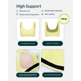 PAVOI ACTIVE Yoga Sports Bras for Women | High Support Low Scoop Neck Low Impact Gym Bra with Removable Pads | FlexFlow - Medium, Lemonade