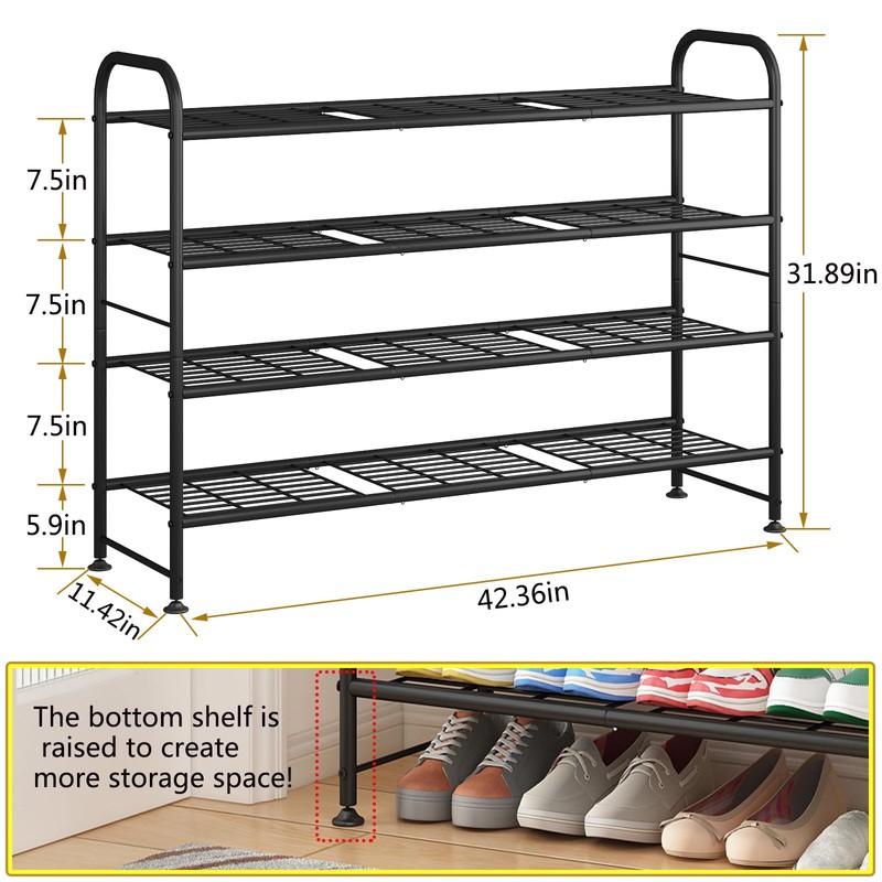 LINZINAR Shoe Rack Long 4 Tier Shoe Storage Organizer Metal