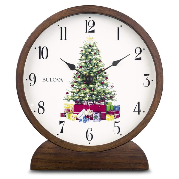 Bulova B1866 Holiday Sounds Mantel Clock, Walnut Stain 9.5 x 8.5 x 2 inches