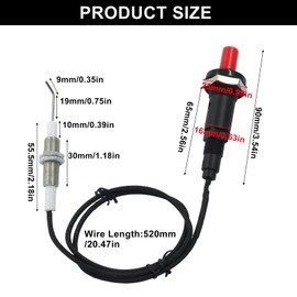Jiozermi 2 Pcs Piezo Spark Igniter, Metal Threaded Ceramic Push Button Igniter Replacement Generator Ignition Set for Gas Fireplace Oven Heater Firepit Kitchen BBQ Stove (Curved Needle