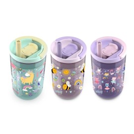 Ello 12 Oz Kids Tumblers 3 Pack Spill Resistant With Straw And Carry Handle