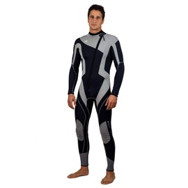 Aqua Polo Manta Ray Wetsuit for Men | Scuba Diving | 3 mm SC Neoprene | 4-Way Super Stretch | Neck Cuff Ankle Gaskets (Black/Grey, XLS)