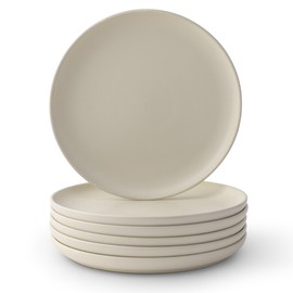 JoyJolt Mesa Stoneware Dinner Plates Set of 6, 10.5” Dish Set, Dishwasher and Microwave Safe Plate Set, Modern Rustic Dinnerware, Kitchen Serving Dishes - Matte White (Linen)