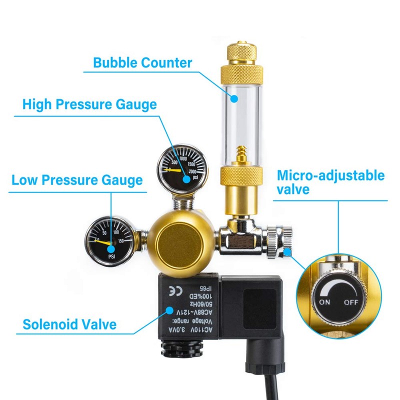 DaToo Aquarium CO2 Regulator Dual Gauge Display with Bubble Counter