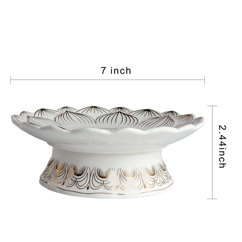 HOULU 7 Inch White Ceramic Buddhist Fruit Plate, Buddhist Supplies