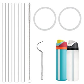 Pack of 4 Plastic Replacement Straws for 24oz & 32oz Owala Water Bottles, Reusable Plastic Straws with Cleaning Brush and Washer Seal Gasket, Compatible with Freesip Water Bottle Accessories Parts