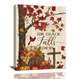 Tijuboni Maple Leaf Fall Decor Wall Art, Farmhouse Pumpkins Pictures Canvas Prints, Autumn Leaves Painting Harvest Thanksgiving Artwork for Bathroom Living Room Bedroom 12"x16"