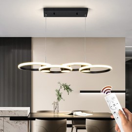 Modern Chandelier Ceiling 82W LED Black Pendant Light Embedded Mount Chandeliers Dining Room Light Fixtures Over Table Dimmable with Remote Control for Living Room Kitchen Island 3000-6000K 33 inches