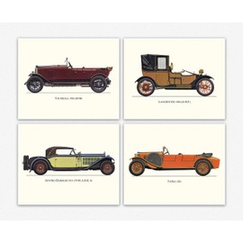 Wallbuddy Retro Car Decor Set of 4 Classic Cars Posters 8x10 inches - Unframed