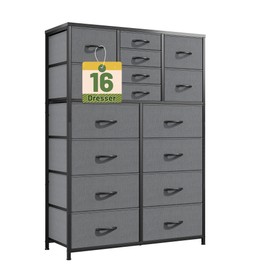 Bepatio 16 Drawers Dresser for Bedroom 57" H Tall Dressers for Bedroom Large Fabric Dressers & Chest of Drawers with Sturdy Metal Frame, Wood Top, Closet, Entryway, Hallway (Grey)