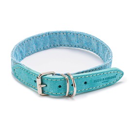 HUGO & HUDSON Luxury Dog Collar Fabric & Suede Leather with Adjustable Metal Buckle, Light Blue 30cm