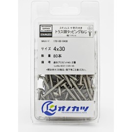 Onokatsu Truss Head Tapping Screws, Stainless Steel, 0.1 x 1.2 inches (4 x 30 mm), 80 Pieces, [Tapping Screws] 170-00-0430