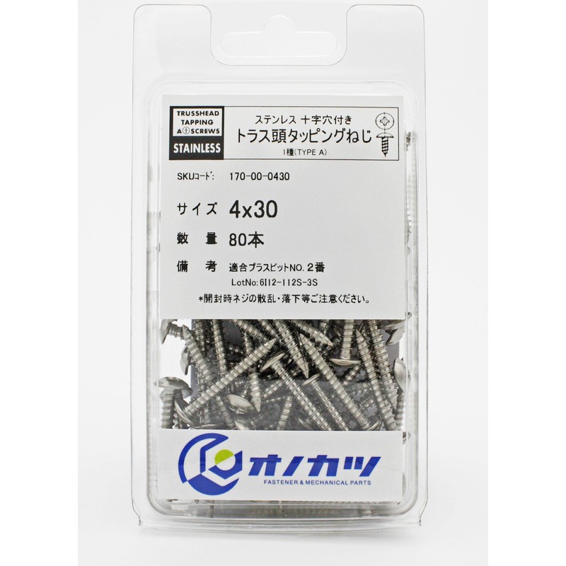 Onokatsu Truss Head Tapping Screws, Stainless Steel, 0.1 x 1.2