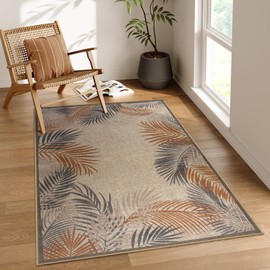 LIVEBOX Modern 3x5 Jute Outdoor Patio Rug, Washable Rugs for Entryway Porch, Tropical Leaf Boho Farmhouse Carpet, Non Slip Front Door Mat for Outdoor Indoor Entryway Guestroom Decor (Beige 3'x5')