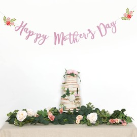 Happy Mother's Day Banner Set de decoración para fiesta del día de la madre, guirnalda de fondo para el día de la madre, guirnalda de purpurina para el día de la madre, accesorios de fotos (flor roja)