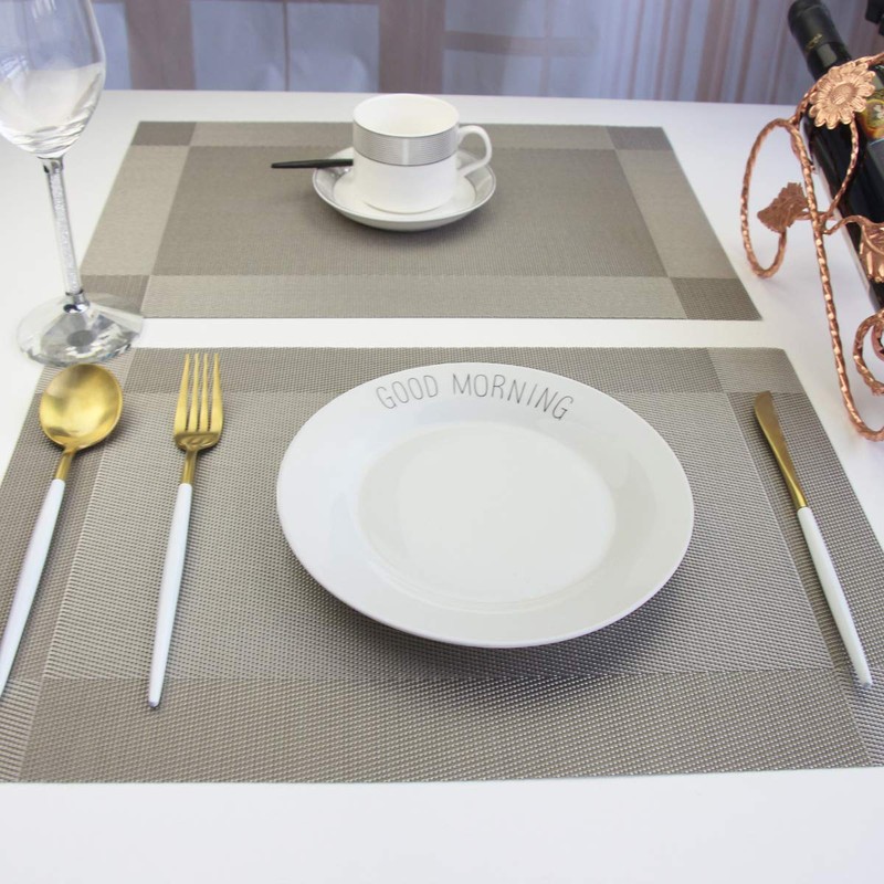 BECHEN Grey Placemats with Coasters Set of 6, Vinyl Heat-Resistant