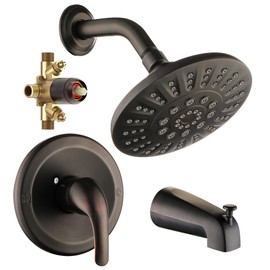 CATTSHO Shower Tub Faucets Sets Complete with Diverter, 5 Spray Settings, 6-Inch Bathtub Waterfall Handle Combo, 2.5 GPM High-Pressure Bathroom Rain Shower Head System, Oil Rubbed Bronze