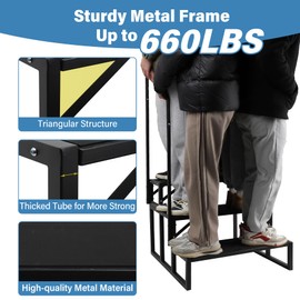 RV Steps w/Dual Handrails, 3-Step Spa Hot Tub Steps with Anti-Slip Pedals, 660lbs Load Capacity, Universal Portable Mobile Home Stairs Steps for 5th Wheel RV, Spa, Porch, Pool, Travel Trailers