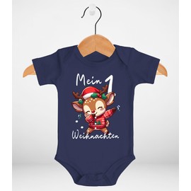 MoonWorks® Baby Bodysuit My 1st Christmas Reindeer Grinch Funny Christmas Outfit Saying Organic Cotton Boys & Girls, christmas dabbing reindeer navy