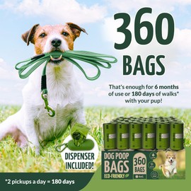 Reli. Biodegradable Dog Poop Bags w/Holder (360 Count - 24 Rolls) | 9x13" Large Dog Bags for Poop w/Dispenser | Green Eco-Friendly | Oxobiodegradable Pet Waste Disposal Refills (Unscented)