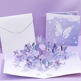 GEHENFRUCHT 3D Pop Up Card Butterflies, Purple Greeting Card with Envelope, 3D Butterfly Card for Wife Men Girlfriend Birthday Card, Mother's Day Card, Father's Day Card (Butterfly Purple)