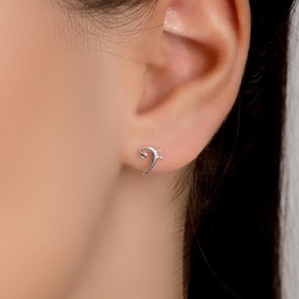 HENRYKA 925 Sterling Silver Bass Clef Music Note Stud Earrings | Music Gifts | Minimal Earrings | F-Clef Jewellery