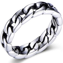 Jude Jewelers 6mm Stainless Steel Cuban Curb Link Chain Wedding Band Biker Ring (Silver, 9)