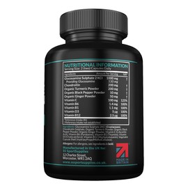 Glucosamine and Chondroitin High Strength Plus 5 Vitamins - 120 Complex Capsules 1,000mg (Providing 530mg Base) - Chondroitin 200mg - Added Turmeric, Ginger, Black Pepper, Vitamin C, B6, B1, D3 & B12