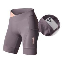 Santic Womens Bike Shorts Padded Cycling Shorts Bicycle Short with Pocket Wide Waistband Shorts Purple