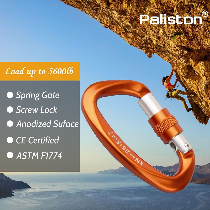 Locking Carabiner - 25kN 5600lb Climbing Carabiner Screw Gate D