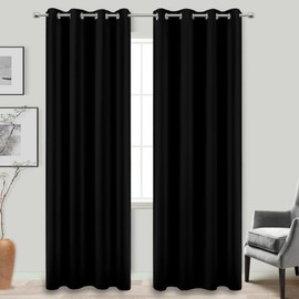 KOUFALL Window Coverings to Keep Heat Out,Insulated Thermal Blackout Curtains for Living Room,92 Inch Long,Black
