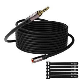 3.5mm Extension Cable 25 Feet, Long Male to Female Auxiliary Audio Stereo Cable, Headphone Extension Cord, Hi-Fi Sound, Gold Plated Connectors, OFC Core, Black Cable (with 5 pcs Cable Ties) - 25ft