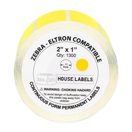 HOUSELABELS 2" x 1" Yellow Barcode Labels on 1" Core Compatible with Zebra and Rollo Printers, 35 Rolls / 1,300 Labels per Roll