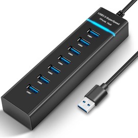 USB Hub, 7 en 1 Multi Hub USB 3.0 Transmisión de Alta Velocidad de 5 Gbps Adaptador USB Multipuerto Hub de Aluminio para Computadora Portátil, Windows, Vista, XP, Mac OS X, Linux y más (7 EN 1)