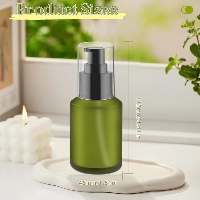 6 Pcs Frosted Green Glass Pump Bottle Empty Lotion Foundation