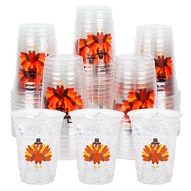 Thankgiving Plastic Cups Turkey Party Cups Autumn 12oz Disposable Clear Drinking Cups for Birthday Harvest Thanksgiving Fall Party Supplies (100, Turkey)