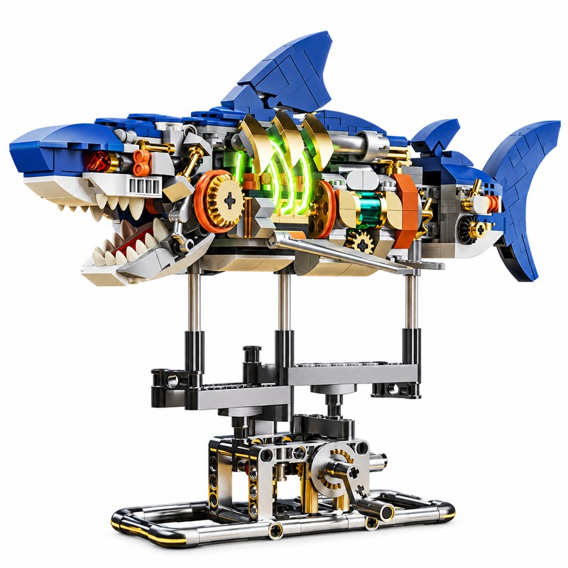Mechanical Shark Building Set for Creative Play – 687-Piece Light-Up