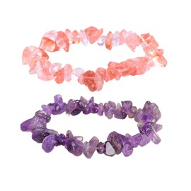 ZGDEIWGF Pack of 2 Crystal Gravel Bracelets, Small Elastic Pebble Bracelets, Irregular Crystal Bracelets, Crystal String Bracelets, Gemstone Bracelets, Fashionable Crystal Bracelets