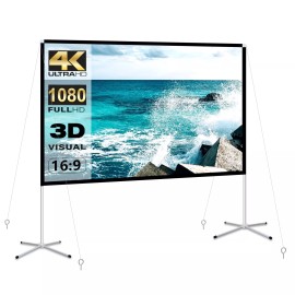 AODIOU Projector Screen and Stand 100 Inch Portable Outdoor Projection Screen 16:9 4...