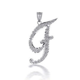Claddagh Gold - Certified 925 Sterling Silver Script Letter F Initial Charm Pendant