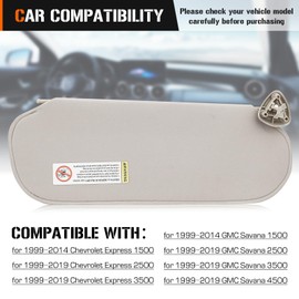 Left & Right Sun Visor for 1999-2014 Chevy Express & GMC Savana 1500, 1999-2019 Express & Savana 2500 3500, Driver & Passenger Side Cream-Grey Sunvisor Replacement 84054688 84054695