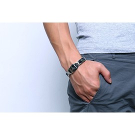 Rockyu Men's Men’s Bracelet, Titanium, Silver, Plated, Masonic Engraving, Magnetic, European, Birthday Gift, Titanium Silver,