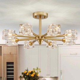 XINGQI Semi Flush Mount Ceiling Light Fixture Modern Sputnik Chandeliers 8 Lights Gold Chandelier, Fashion Lighting for Bedroom Dining Room Farmhouse Kitchen Office