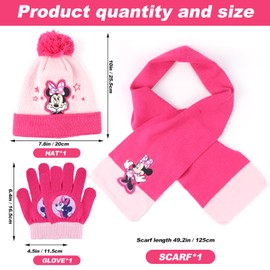 VOENCSU Minnie Hat and Scarf, Minnie Hat Girls Winter, Minnie Gloves, Minnie Hat Baby, Winter for Hat with Scarf and Gloves Children's Set, Minnie 3